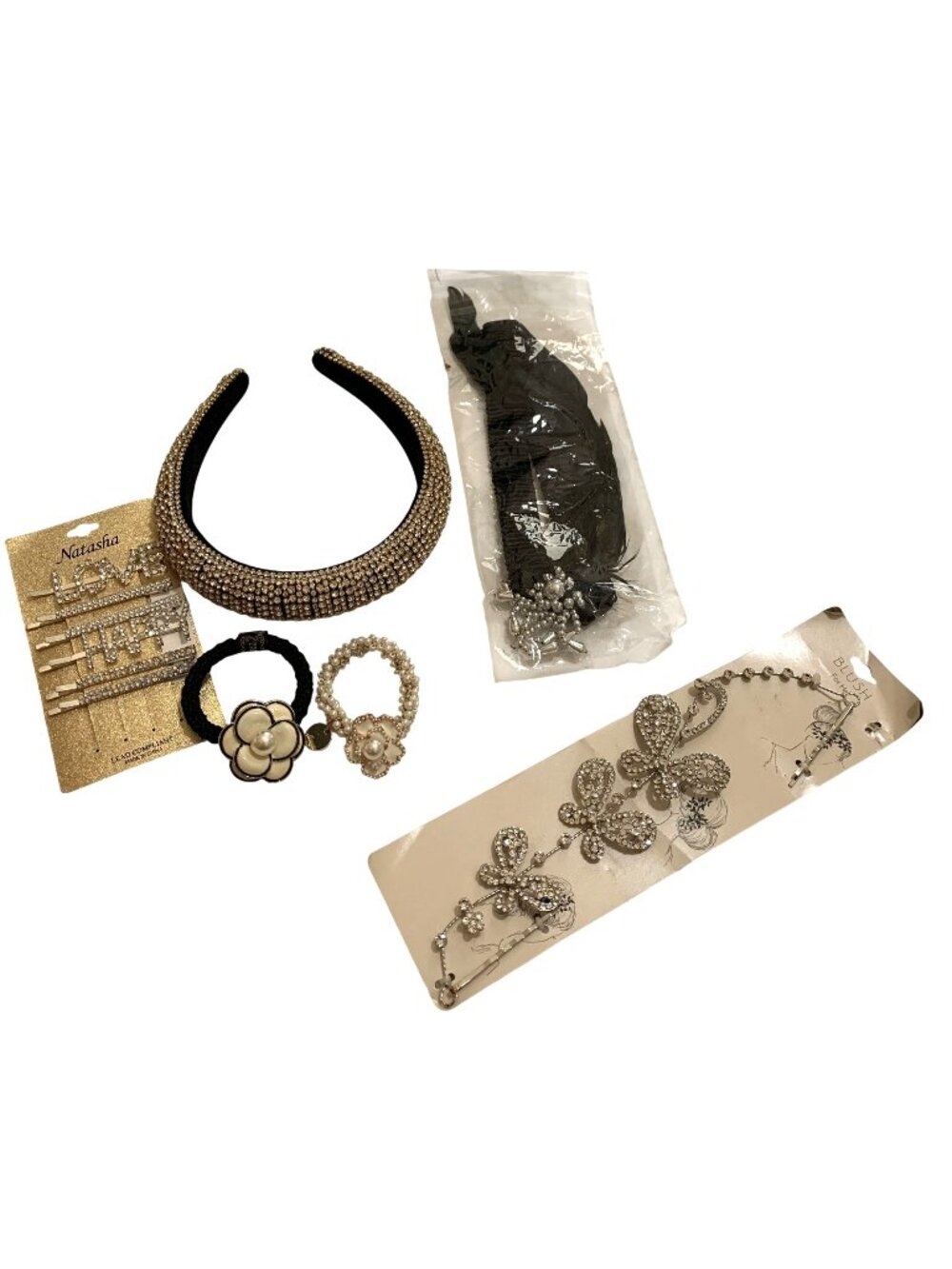 Rhinestone Embellished Hair Accessories Set Headband Hair Clips Black White